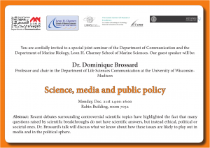 Invitation to Dominique Brossard's talk at the University of Haifa